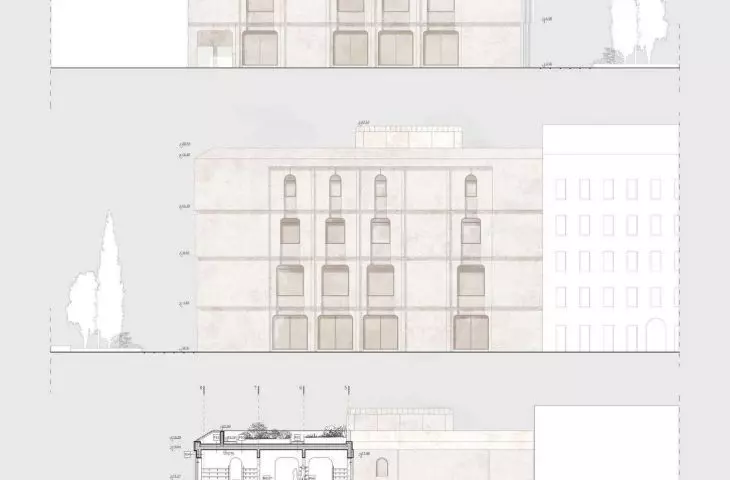cross-section A-A and elevations
