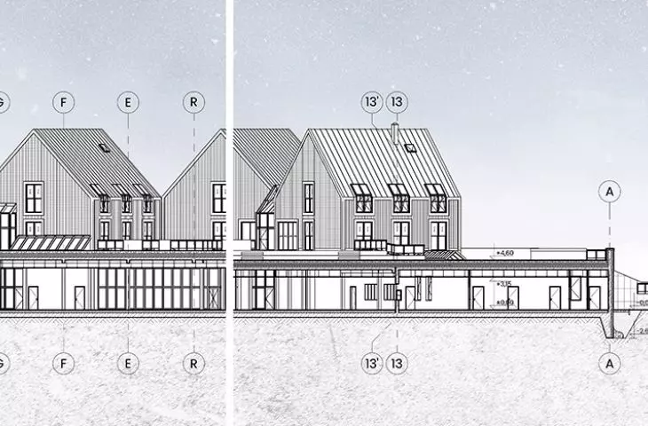 Björkliden hotel project, cross sections