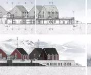Björkliden hotel project, sections and elevation