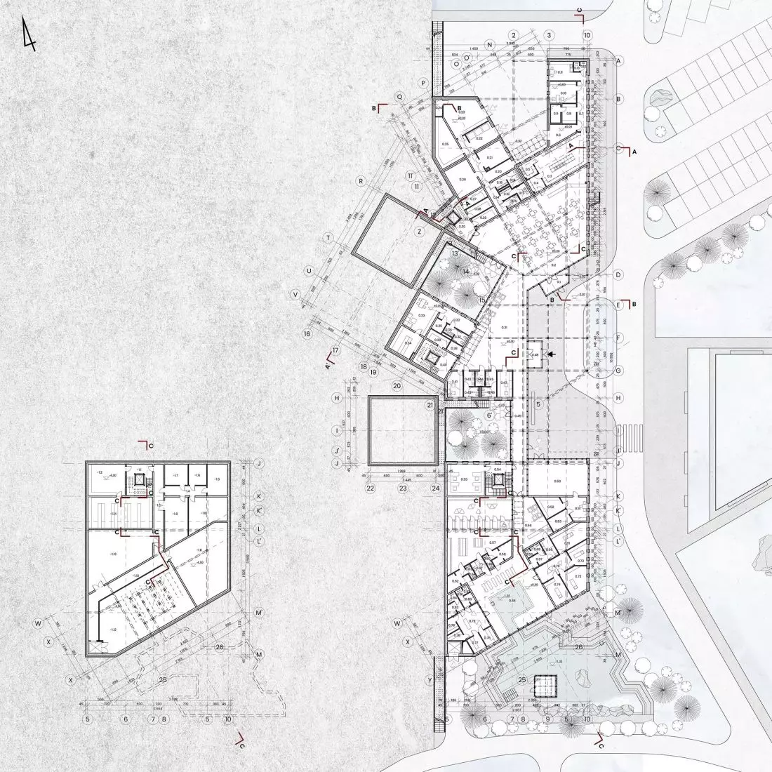 Projekt hotelu Björkliden,
rzut parteru i poziomu -1