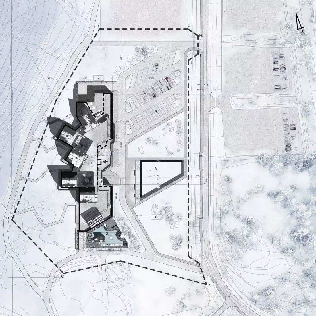 Projekt hotelu
Björkliden, zagospodarowanie terenu