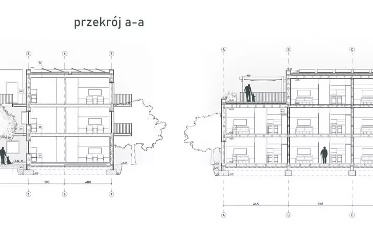 Projekt niskoemisyjnego osiedla mieszkaniowego, przekroje
