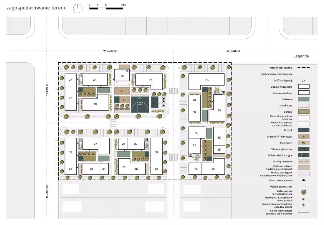 Projekt
niskoemisyjnego osiedla mieszkaniowego, zagospodarowanie terenu