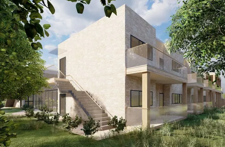 The facade was made of limestone and wooden planks