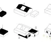 House with atrium, idea diagrams