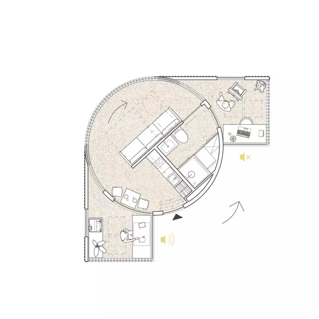 Projekt Circadian Home, rzut
po odsunięciu modułów