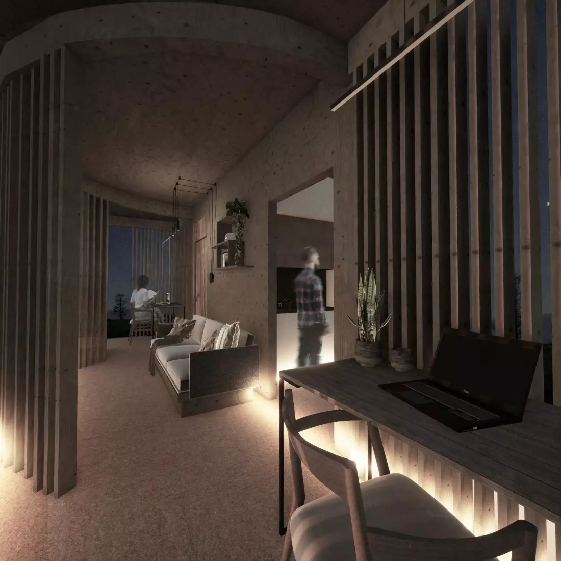 Projekt Circadian Home,
wnętrze wieczorem