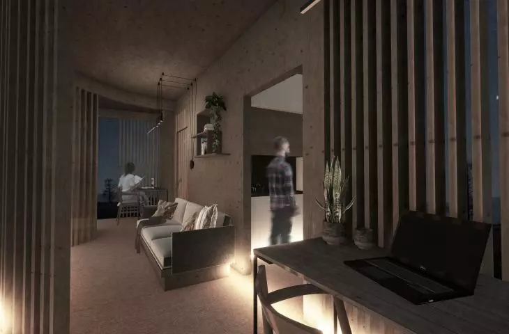 Projekt Circadian Home, wnętrze wieczorem