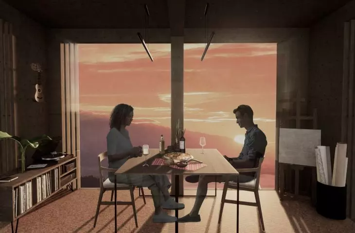 Circadian Home project, interior during sunset