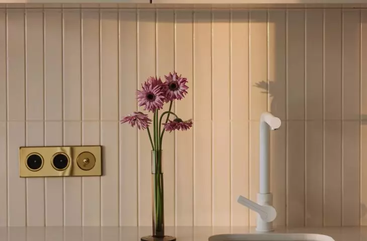 white vertical tiles in the kitchen