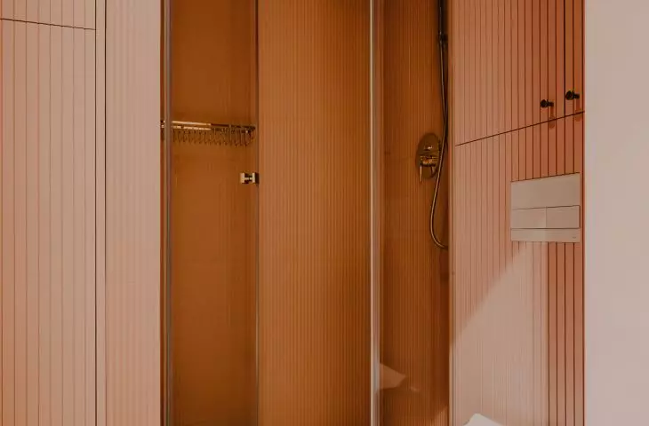gold and pink bathroom interior