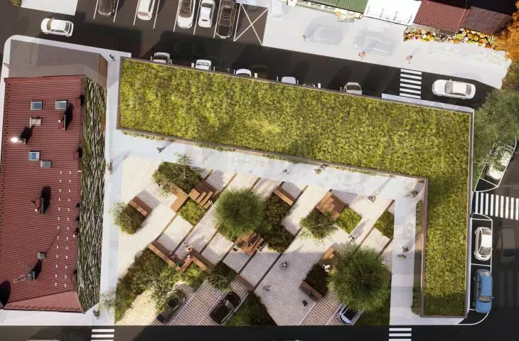 Project of the green market in Mielec, bird's eye view