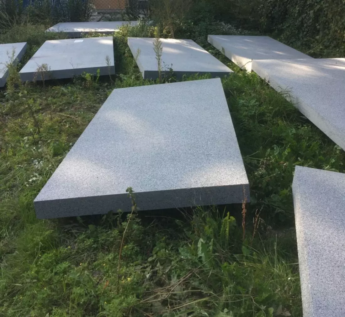 w jednej realizacji zamiast standardowej drogi zastosowano płyty przedzielone zielenią
