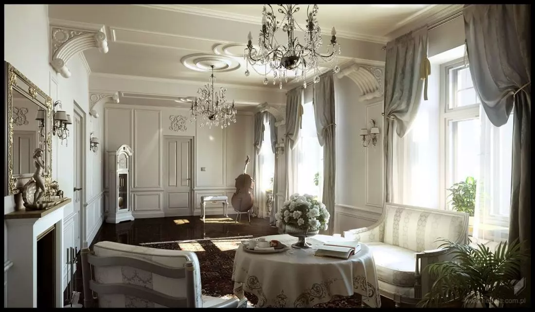 Duże okna ozdobione mięsistymi zasłonami dodadzą wnętrzu elegancji 