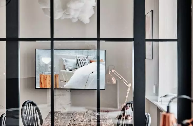 Living room with cloud-shaped lamp
