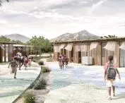 The interior of the school complex with a carved floor for rainwater collection