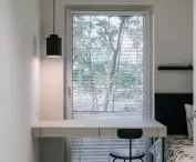 bright bedroom with contrasting color accessories