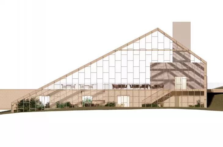 Projekt restauracji i szklarni na Islandii, elewacja wschodnia