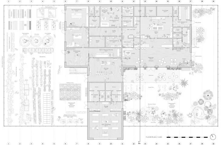 Projekt restauracji i szklarni na Islandii, rzut parteru