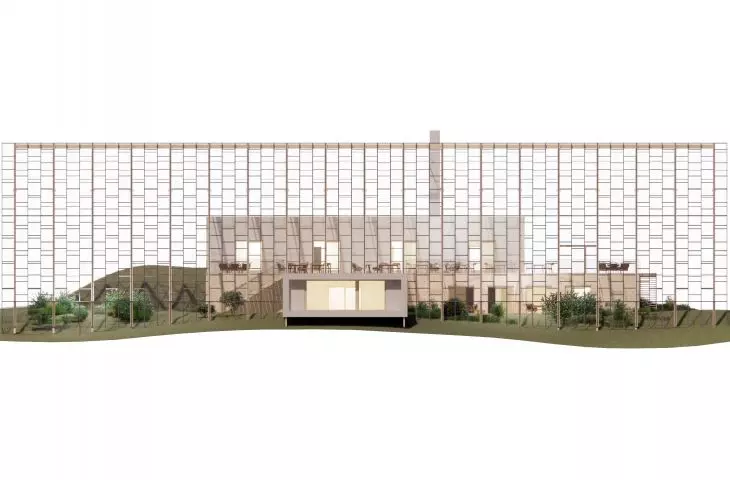Projekt restauracji i szklarni na Islandii, elewacja południowa
