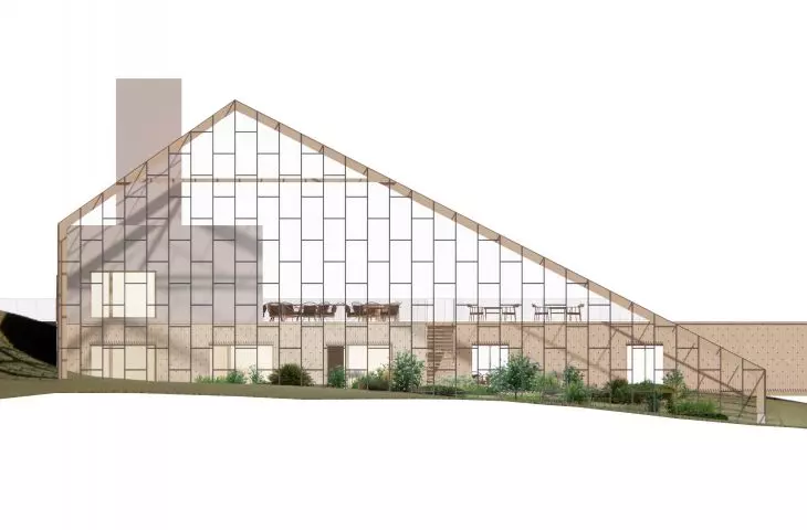 Projekt restauracji i szklarni na Islandii, elewacja zachodnia