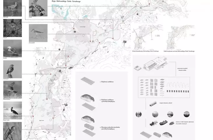 Projekt punktów obserwacyjnych na terenie Biebrzańskiego Parku Narodowego, mapa
