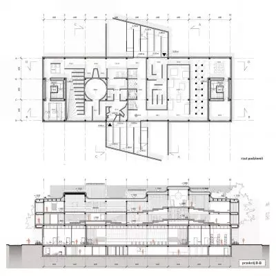 rzut underground and cross-section B-B
