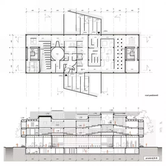 rzut underground and cross-section B-B
