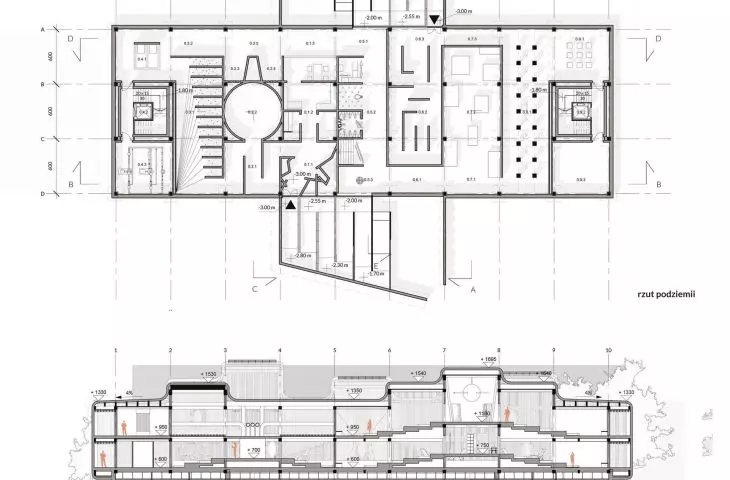 underground projection and cross-section B-B