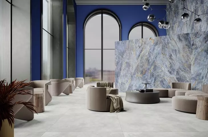 Brazilian Quartzite Blue, Modern Concrete Silver  