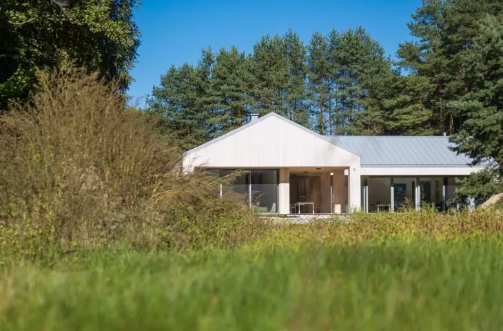 The gabled roof is a reference to the architecture of the region