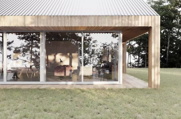House in the clearing, visualization from the side of the clearing