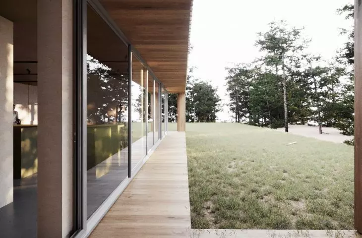 House in the glade, visualization, view from the terrace side
