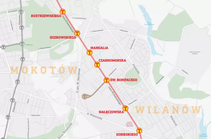 Map of the tramway to Wilanów