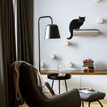 Living room with visible scratching post