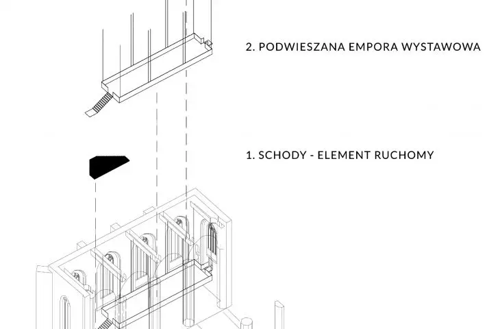 Projekt „Galeria EL – przestrzeń uwolniona”, aksonometria