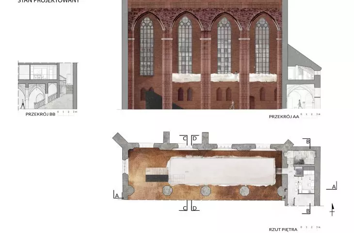 Projekt „Galeria EL – przestrzeń uwolniona”, rzut piętra i przekrój