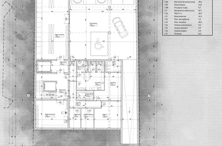 Design of the Art Center in Lodz, basement plan