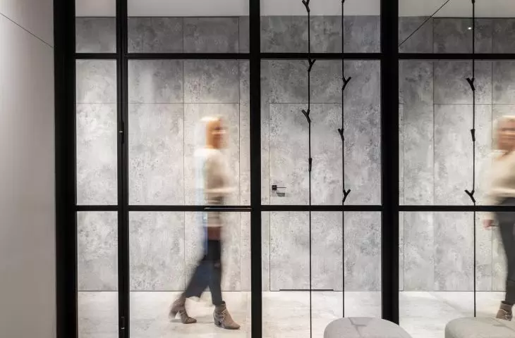 Behind the glazing there is a dressing room