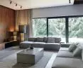 Large glazing illuminates the living room interior