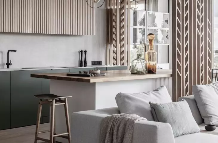 View of the kitchen island