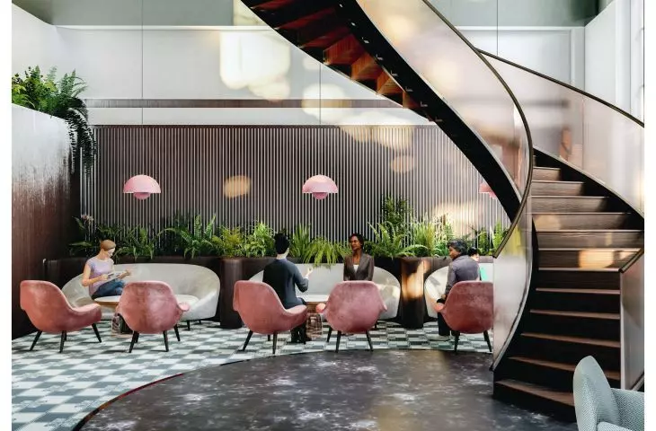 A winding staircase leads to the first floor