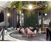 Café with a living wall of greenery