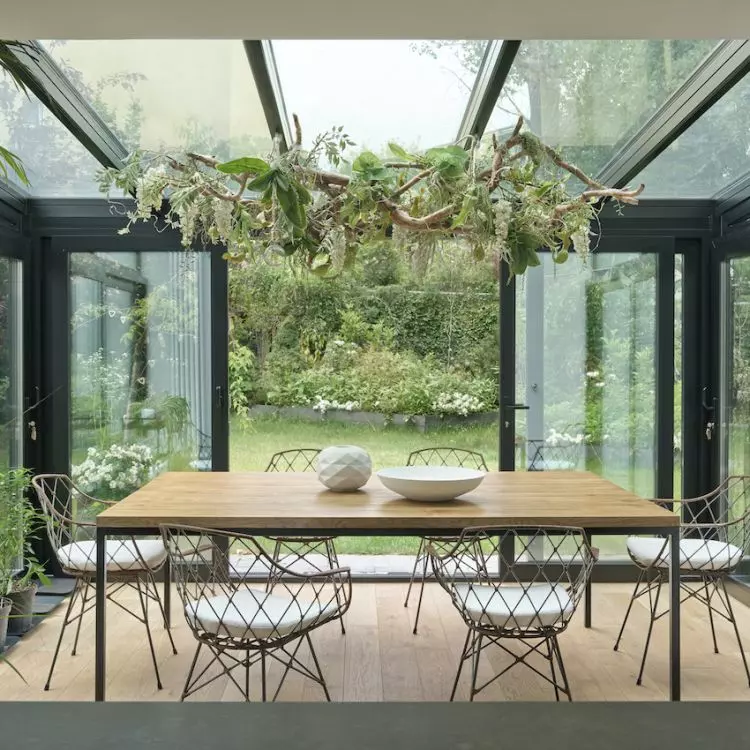 Orangery with dining room overlooking the garden
