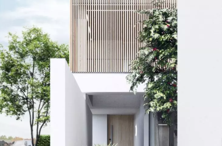 Garden IN house project, sheltered entrance from the street side