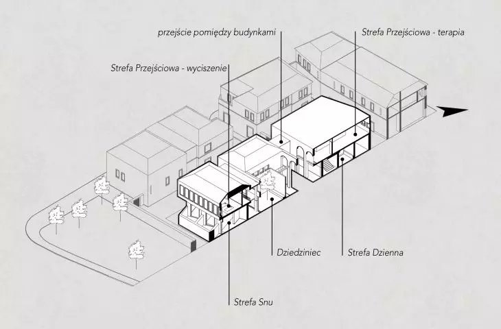 Sleep center, cross-section through a solid