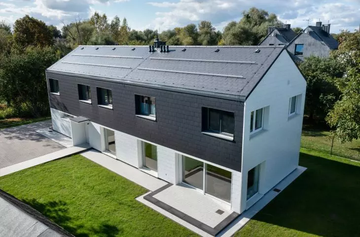 Cedral tiles on the roof and facade of a single-family house in Wroclaw. 
