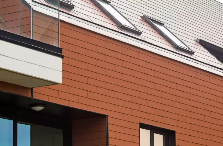 Cedral tiles on the roof and part of the facade of a single-family house in Grimbergen, Belgium.
