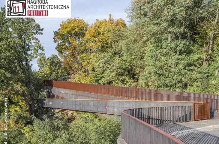 Pedestrian and bicycle footbridge from the dam to the Castle Hill in Dobczyce