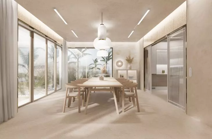 Wnętrze domu inspirowane Chorwacją, jasna jadalnia